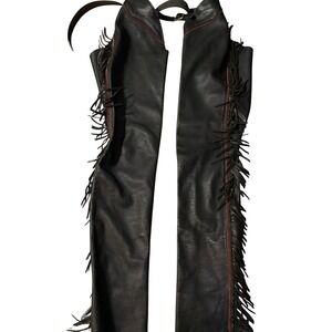 Barnstable Riding Leather Motorcycle Chaps M Long Full Calf Fringe Black USA